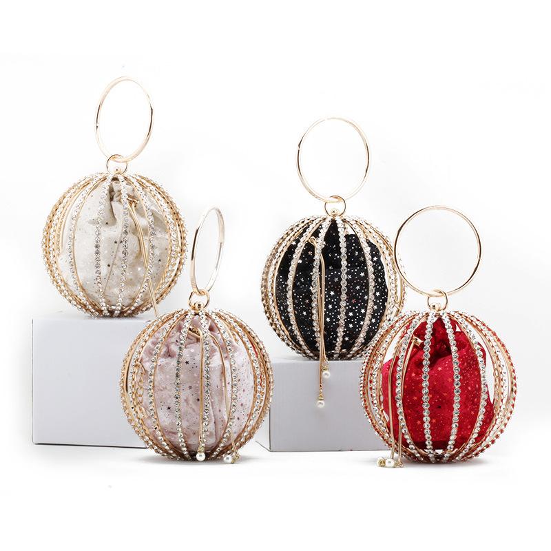 

Evening Bags Luxury Fashion Metal Rhinestones Hollow Round Ball Handbags Womens Party Bag Wedding Banquet Dinner Clutches HandbagsEvening, Black