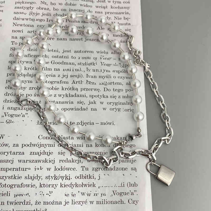 

T family super long artificial pearl necklace geometric splicing chain metal style sweater accessories