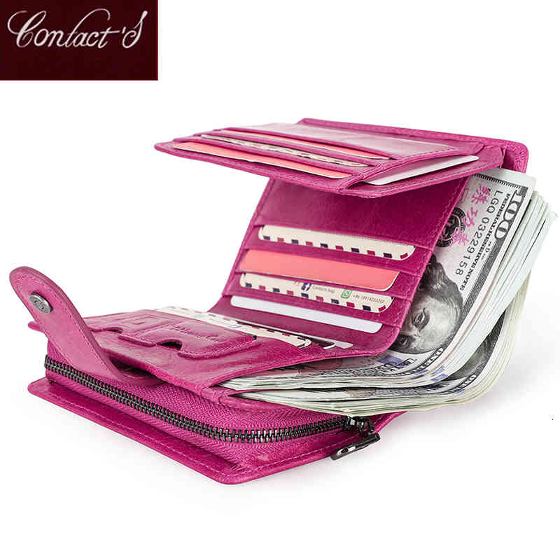 

Contact's Women Wallets Luxury Brand Small Coin Purse Hasp Card Holder Genuine Leather Wallet for Female Quality Money Bag Rose, Red