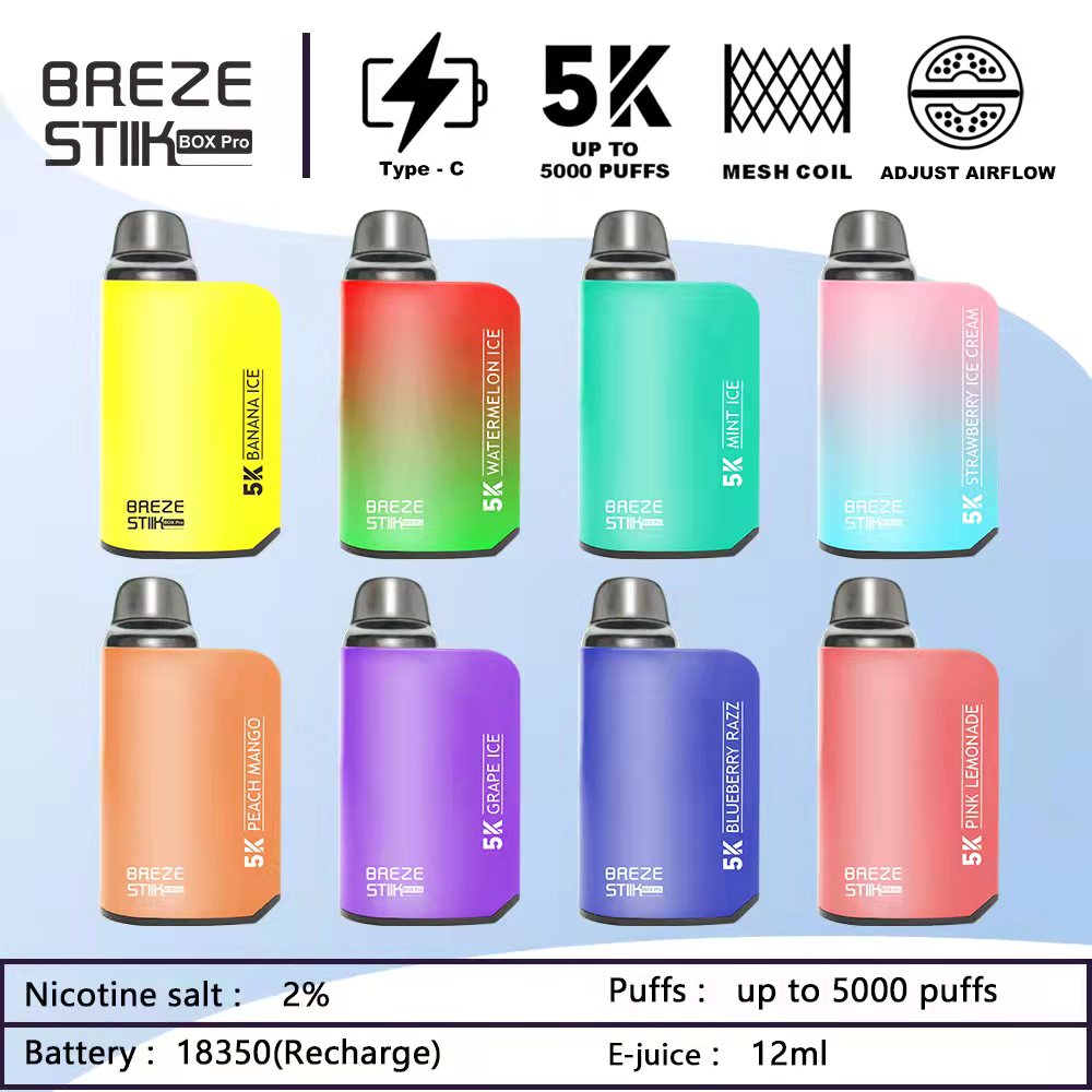 

China style souvenir 850mAh battery 5000 Puffs Vapor Square housing Vape Breze stiik Box pro Pen 12ml Pod Type-C Rechargeable 8 Colors Flow Starter Kit vapors