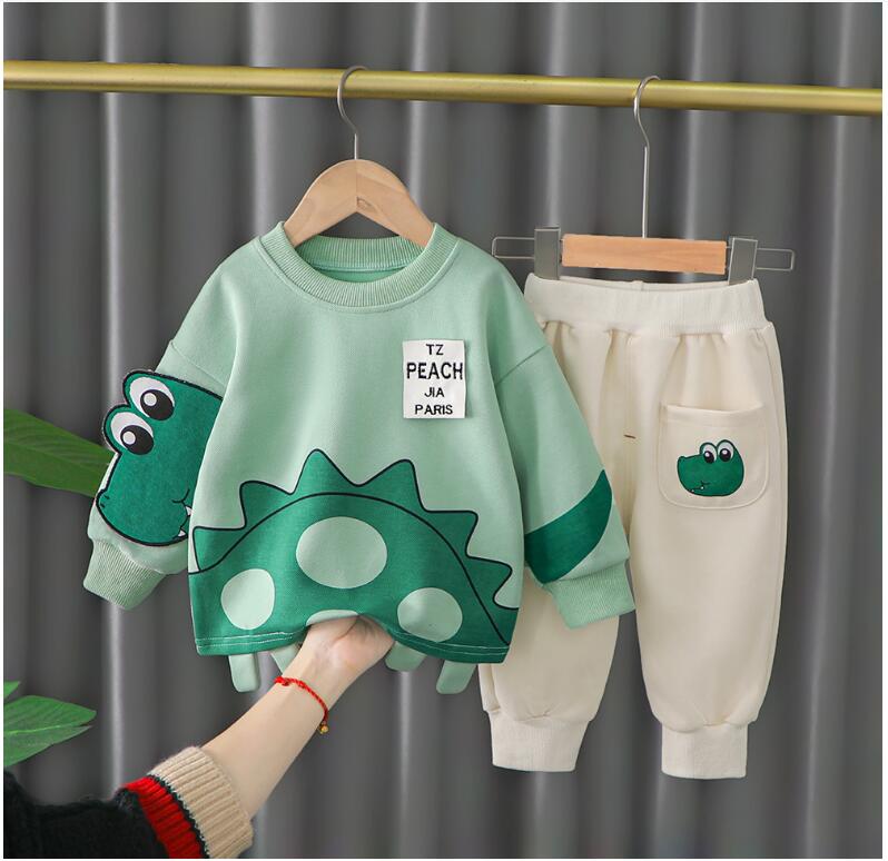 

Two piece long sleeve 2022 spring children's wear new boy's baby Korean set, Green