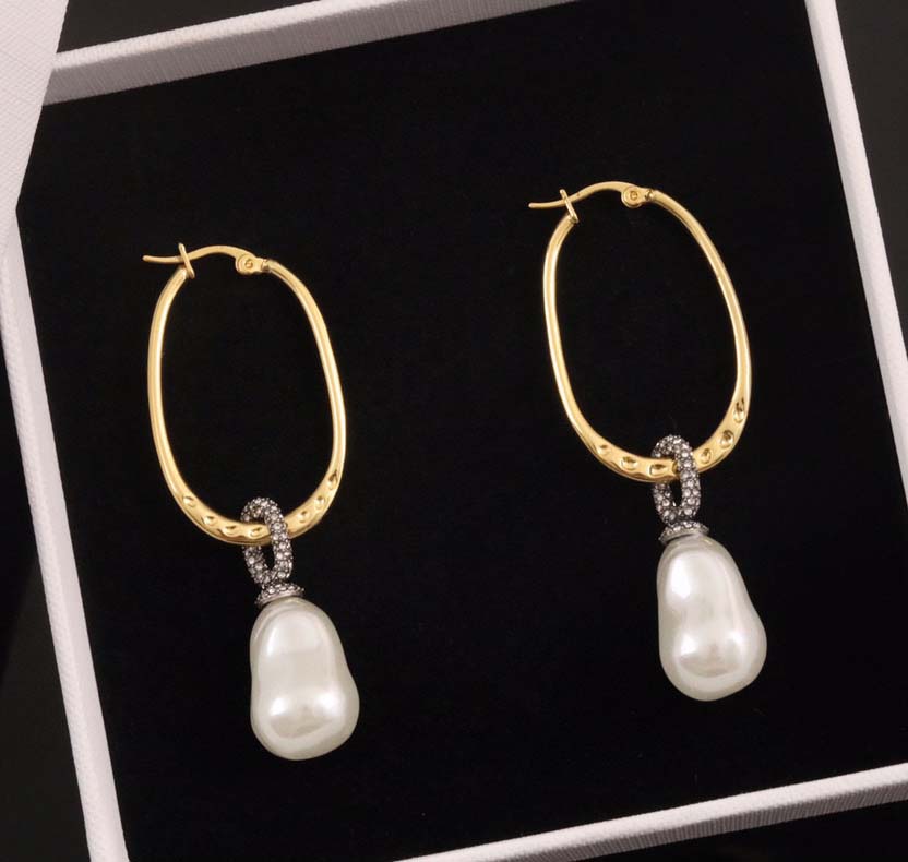 

2022 Top quality Charm drop earring with diamond and nature shell beads for women wedding jewelry gift have stamp hangbag PS4276A