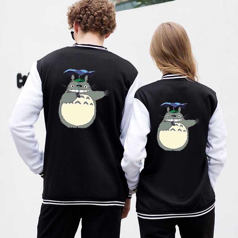 

Men's Jackets Fashion Print Kawaii Totoro Cartoon Baseball Jacket Men Women Hoodie Sweatshirts Tops Button Long Sleeve Hip Hop Hoodies