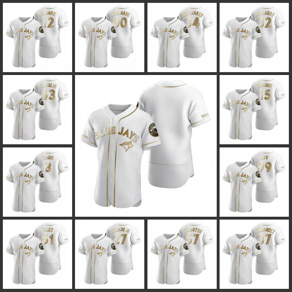 

Toronto Blue's Jays Men Women Youth #99 Hyun-Jin Ryu 27 Vladimir Guerrero Jr. 12 Roberto Alomar Custom White Authentic Golden Edition
