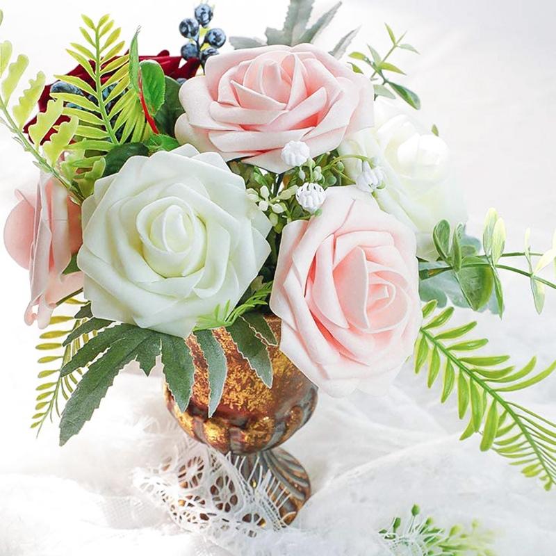 

Decorative Flowers & Wreaths ABSF 25Pcs Real Looking Foam Fake Roses With Stems For Wedding Bouquets Bridal Shower Centerpieces Party Decora, White