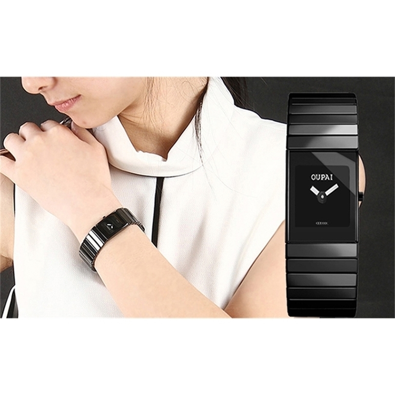 

OUPAI Ceramics Wrist Watch Ladys Watch Small Dial 30m Waterproof Hour Clock Classic RA80030DO 201114, Gold fan lady