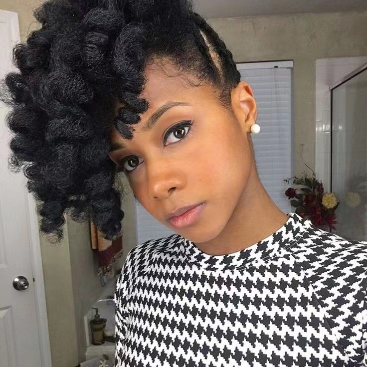 

Beautiful Short curly black updo ponytail hairpiece wrap around human hair pony tail for black women 100g 120gnatural braiding hairstyle 1pc