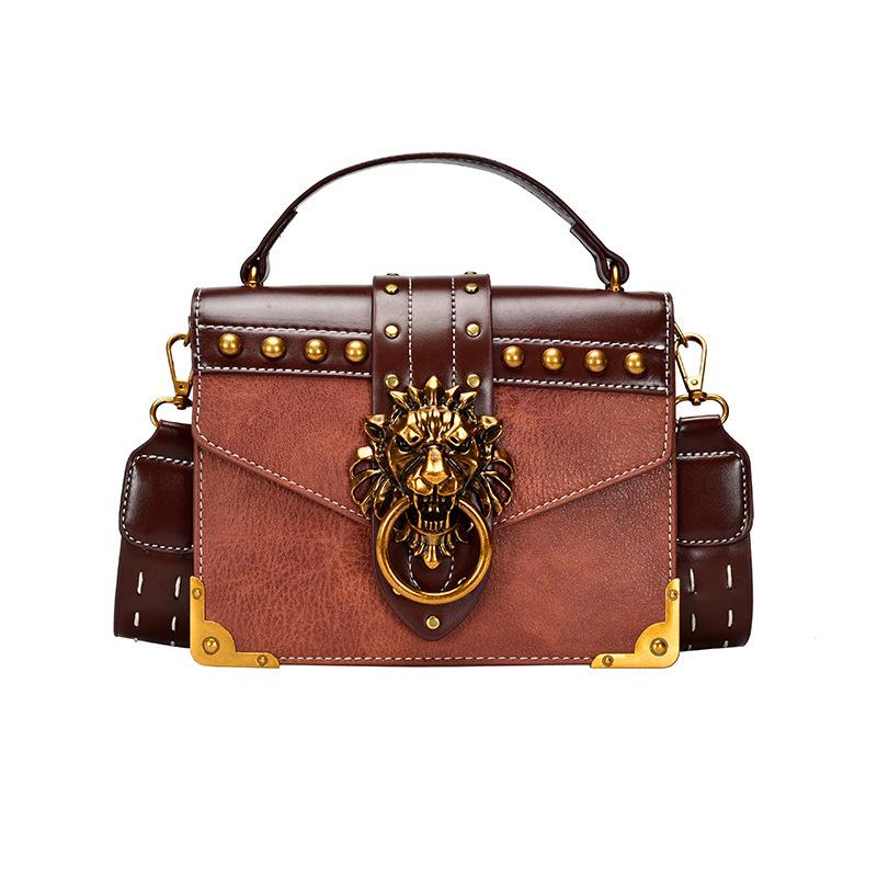 

Evening Bags 2022 Rivet Vintage Handbags Women Fashion Handbag For Ladies PU Mini Square Shoulder Crossbody, Brown
