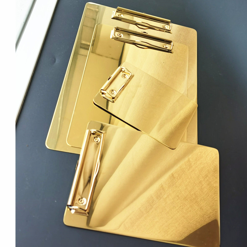 

Stainless Steel Gold Color Writing Board Custom A4 File Clip Board Menu Clipboard Nursing Clipboard
