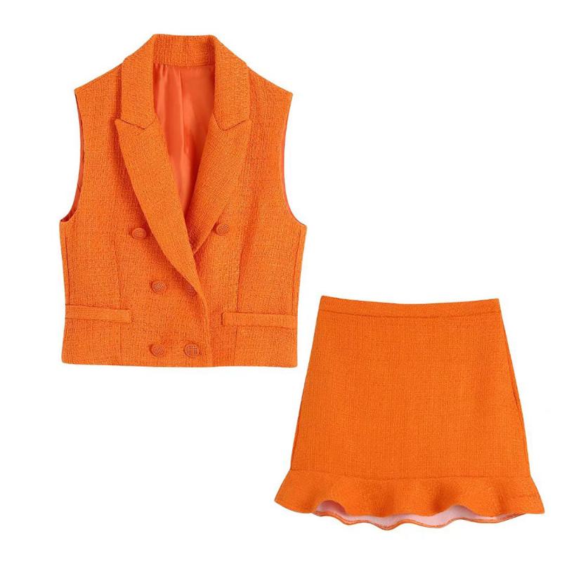 

Women's Tanks & Camis Women's Summer Textured Short Vest Fashion Double Breasted Suit Collar Temperament TopWomen's, Orange