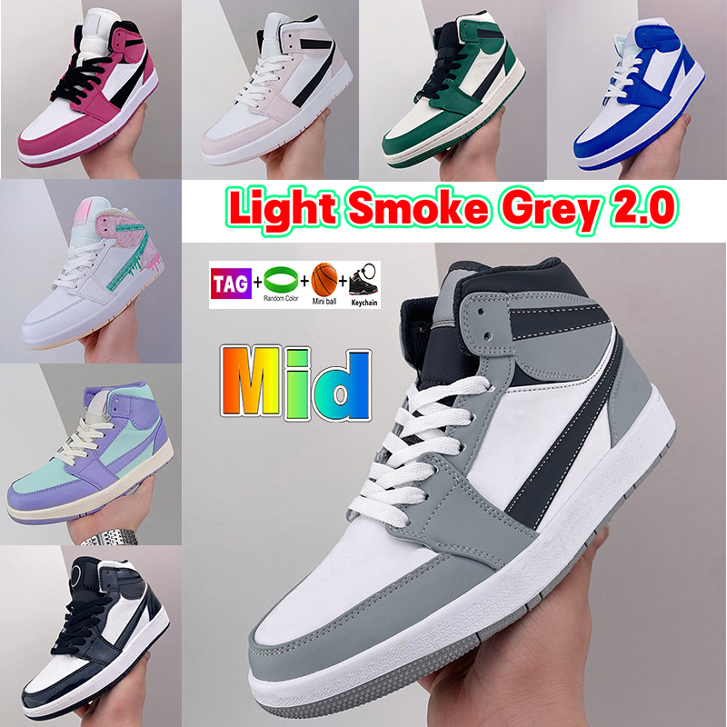 

Mid 1 Light Smoke Grey 1s Basketball Shoes Designer Men women sneakers Black White University Blue Grey Pine Green Berry pink Barely Rose mens Sport Trainers GAI, Shoe box