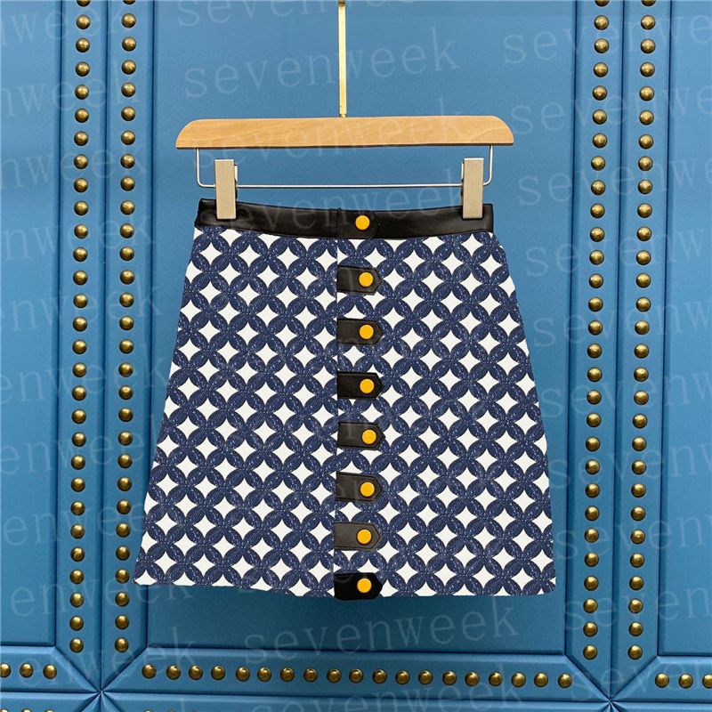 

Jacquard Letter Womens Denim Skirts With Button Fashion Designer Dress Sexy Ladies Short Skirt Clothes, Blue