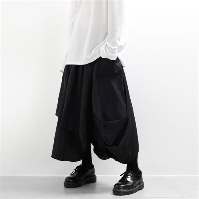 

Men's Pants Casual Pants, Wide Leg Trousers, Suspenders, Dark, Irregular, Black