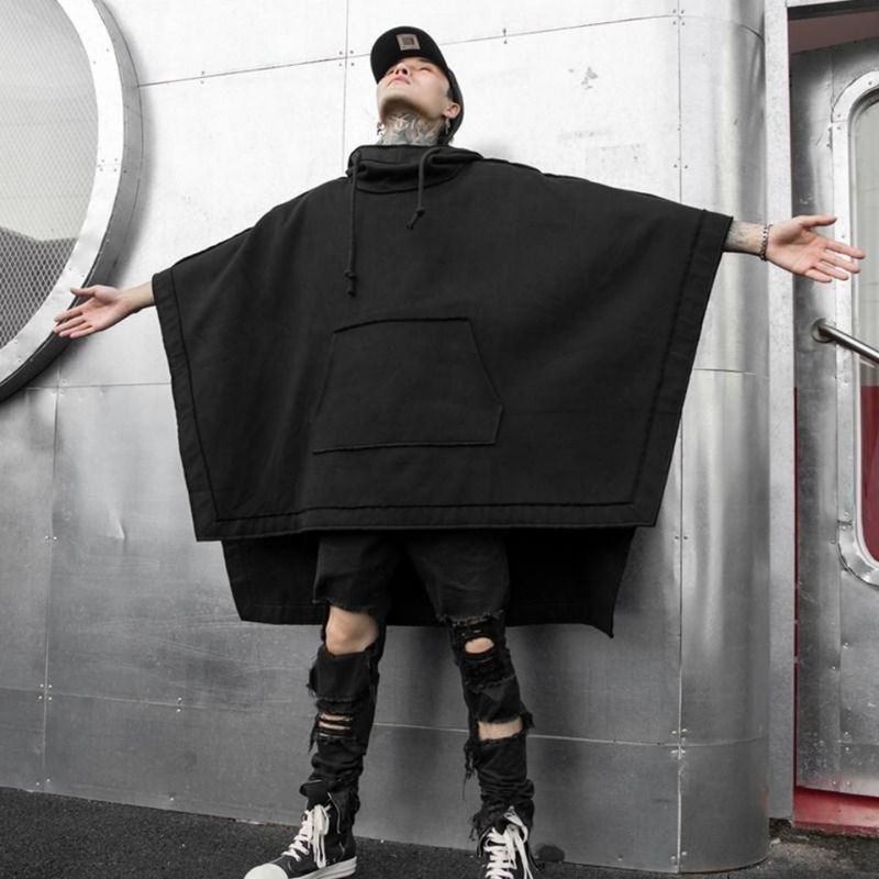 

HOUZHOU Techwear Black Oversized Hoodies Sweatshirt Baggy Trench Coat Anorak Men Goth Punk Japanese Streetwear Hip Hop Gothic 220816