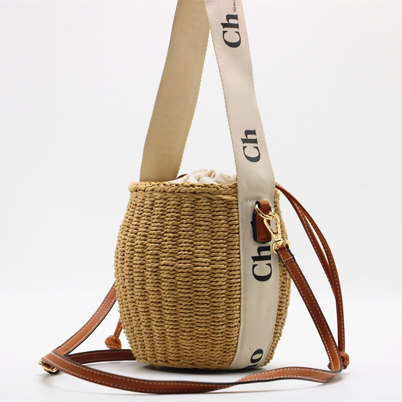 

Fashion New Women's Straw Weave Basket Bags Logo Letter Printing Designer Crossbody Bag with Long Strap Handbags, As pic