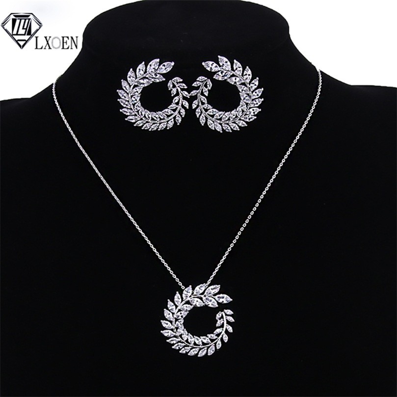 

LXOEN Luxury AAA Zircon Olive Branch Pendant Set For Women Fashion White Rose Gold Color Wedding Jewelry Sets For Party 220716