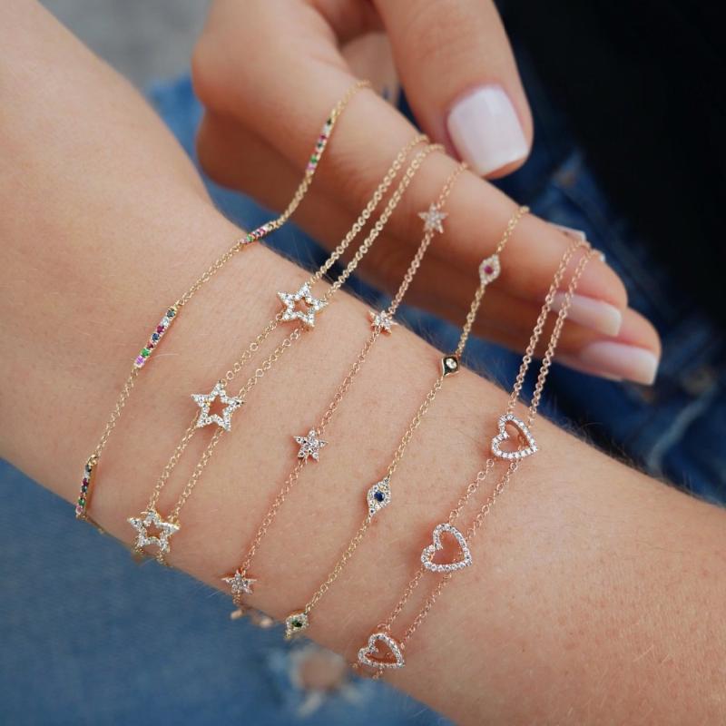 

Other Bracelets Three Piece Cz Star Charm Charming Bracelet 925 Sterling Silver Delicate Trendy Link Chain Cute BraceletsOther