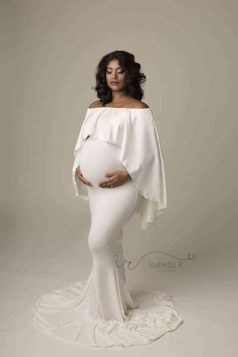 

White Maternity Dresses for PhotoShoot Elegant Pregnant Women Long Maternity Clothes Photography Pregnancy Dress Maxi With Cloak G220418