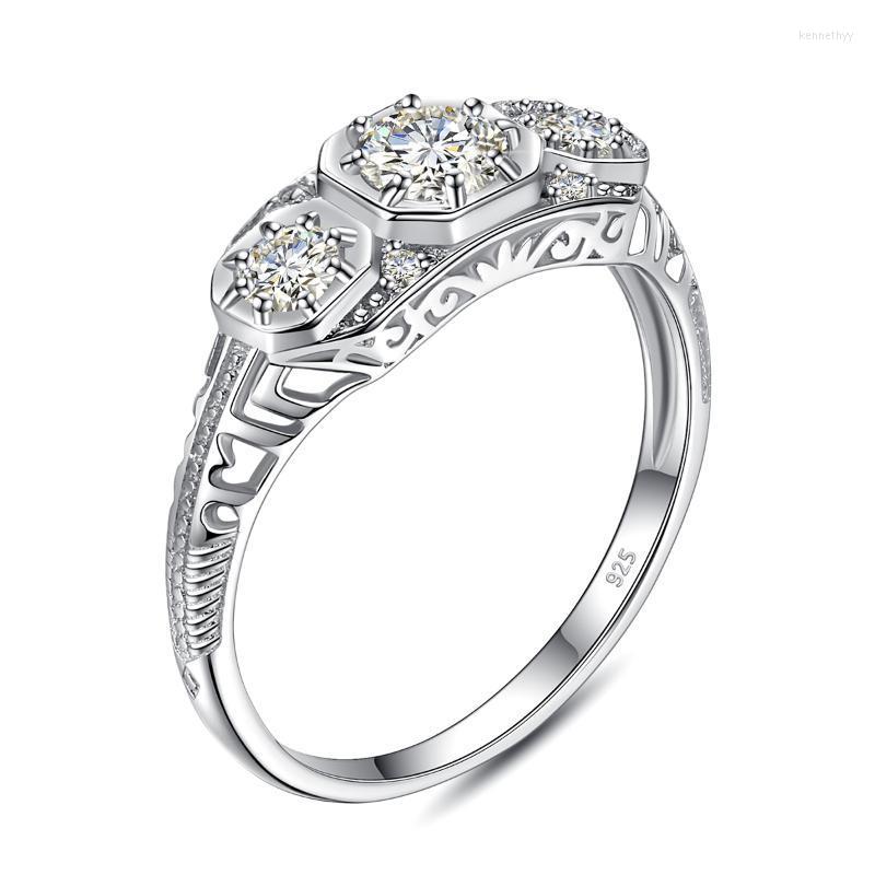 

Cluster Rings Pure 925 Silver 3 Stone Ring Mossanite For Women With GRA Certificate Wedding Engagement Bridal Handmade Jewelry Female Gift K