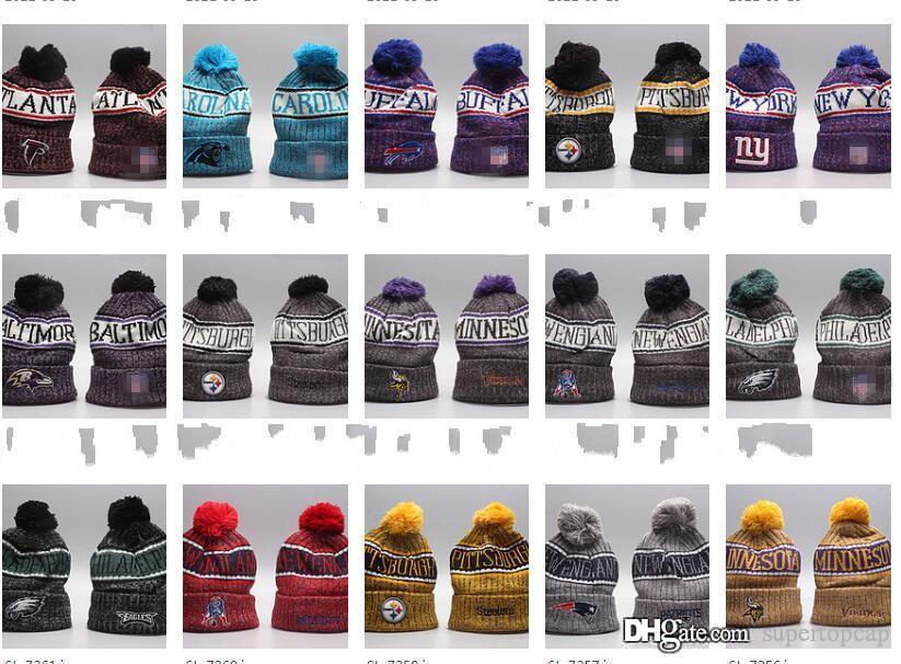 

NEW Men's All Team Knitted Cuffed Pom Beanie Hats Striped Sideline Wool Warm Football Baseball Knit Beanie Cap