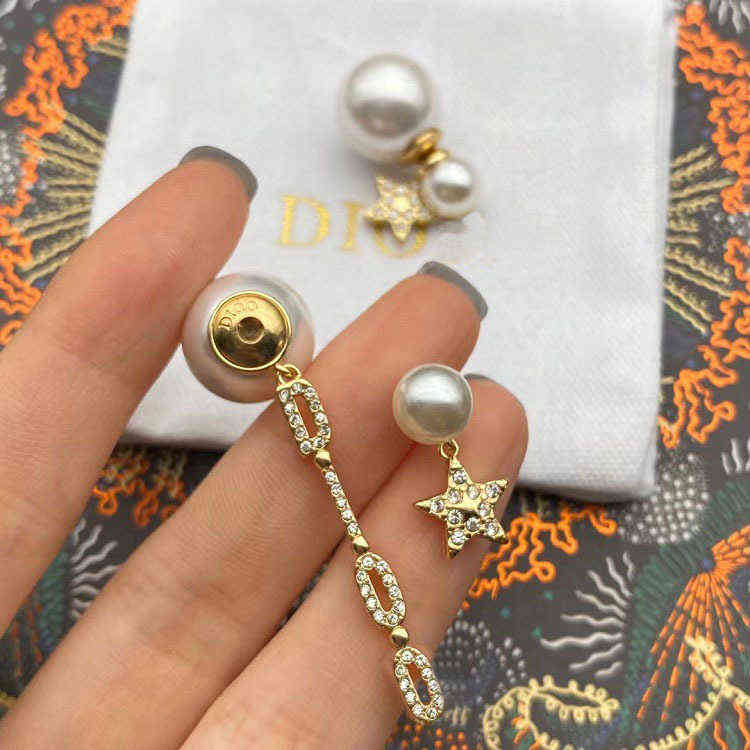 Fine full diamond asymmetric Pearl Star Earrings Fashion simple trend female Earrings accessories-image-782542725
