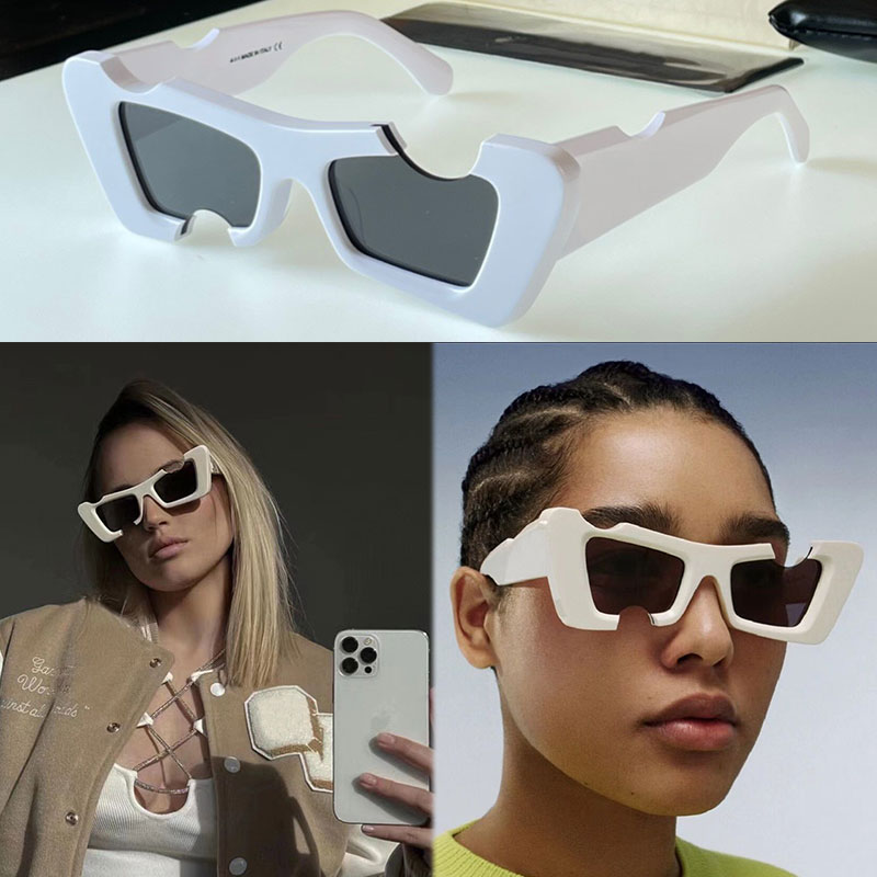White Womens Cutout Sunglasses OERI021 Mens Ladies Cat Eye Notched Square Sunglasses Classic Double Arrow Fashion Trend Travel Vacation UV400 Wit