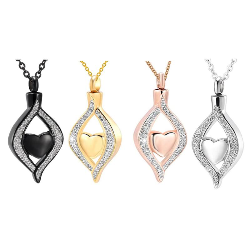 

Pendant Necklaces Crystal Teardrop Heart Shaped Urn Memorial Necklace Stainless Steel Cremation Jewelry For Women Keepsake Ash Locket