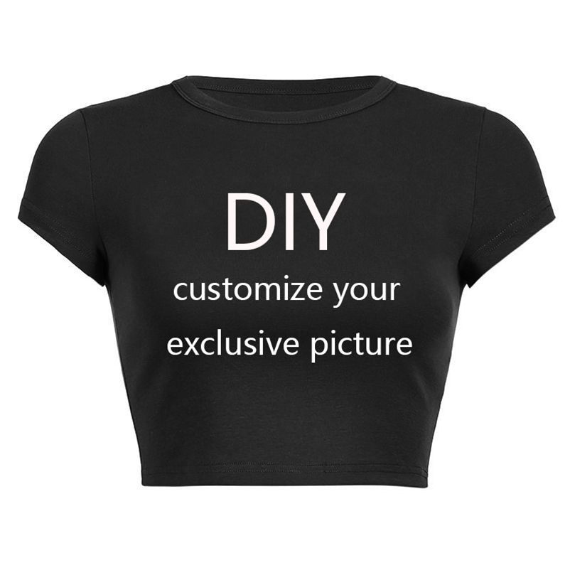 

Summer Short Sleeve O Neck Solid Color Cropped Navel Women Crop Tops Fashion Print Pattern Customize Your Exclusive DIY TShirt 220608, Yellow