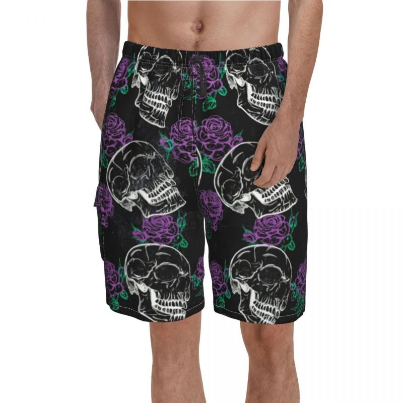 

Men' Shorts Gothic Dark Roses Board Sugar Skull Print Beach Short Pants Trenky Male Classic Design Swim Trunks Big Size