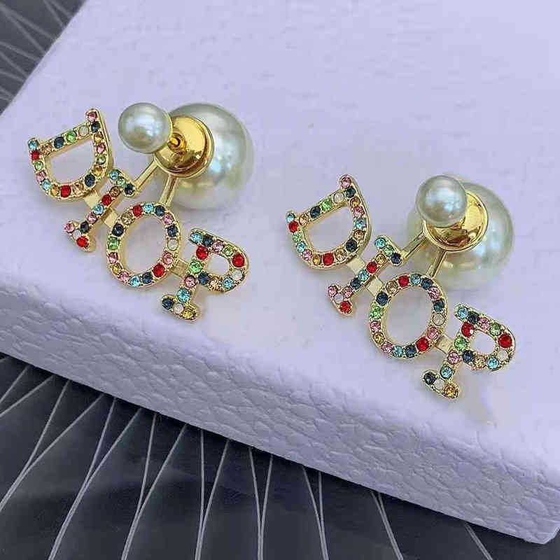 D Accueil Nouvelle lettre classique Taille Pearl Color Diamond 925 Boucles d'oreilles à aiguille sier 2022 Brand de luxe Design de mode polyvalen