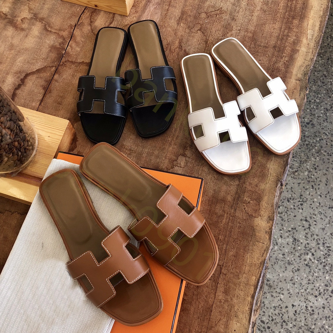 

Luxury Designer Beach sliders Woman Slipper Wholesale Price Flat Sandals Comfort Beach Slide Skin top Leather Sexy Ladies Scuffs Shoes with Original Box size 35-40, Brown