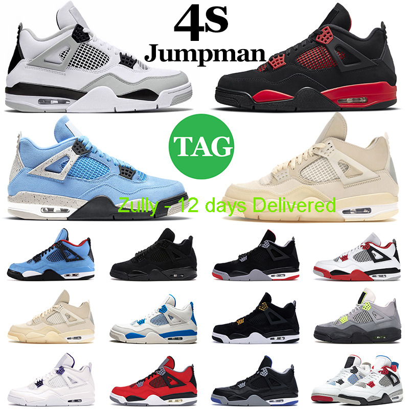 

with original box 3 days ship Jumpman 4 Mens Basketball Shoes 4s Military Black Canvas Cat Red Thunder University Blue White Oreo Sail Men W, 4s 36-47 black purple