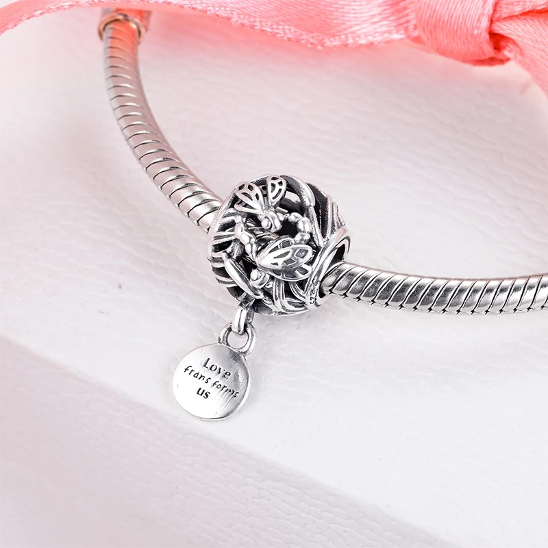 

S925 Sterling Silver Beads Openwork Dragonfly Love Dangle Charms fit Original Pandora Charm Bead Bracelets DIY Pendant For Jewelry Making 798814C00