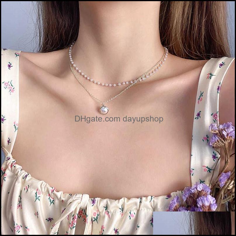 

Pendant Necklaces Pendants Jewelry Jewellery Korean Fashion Double Layer Pearl Clavicle Chain Cool Desig Dhfud