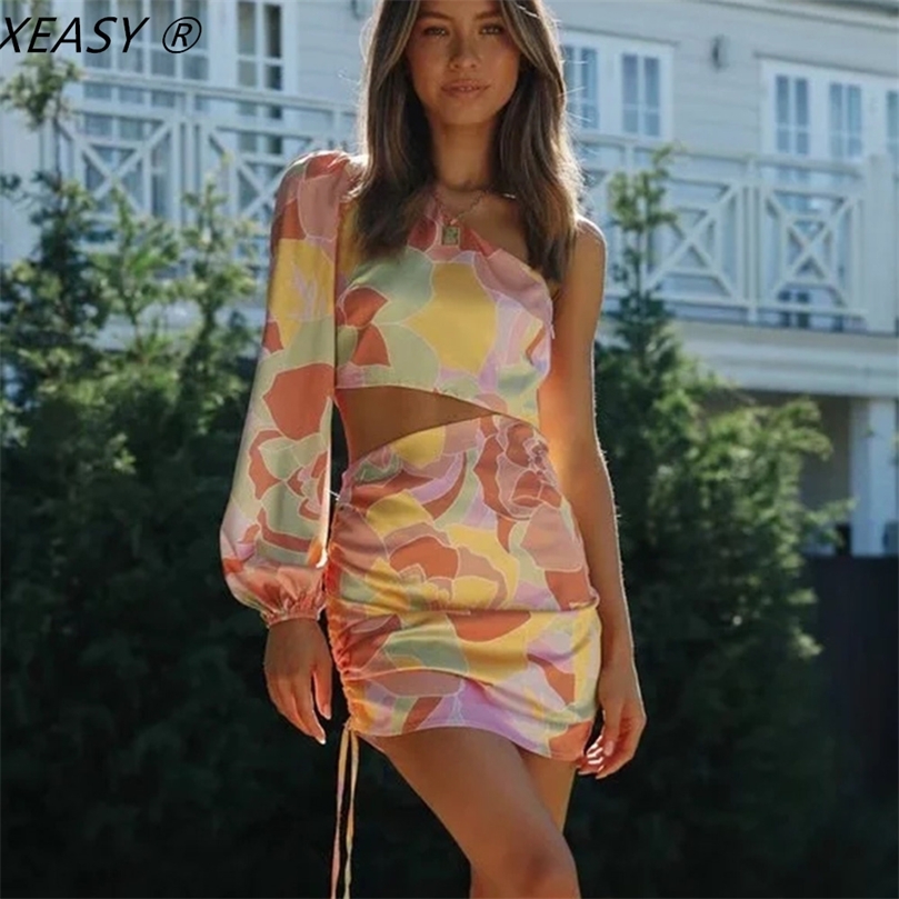 XEASY été femmes Sexy deux pièces ensemble épaules nues Vintage imprimé culture hauts et chemise Mini jupe costume dame élégant costume 220611