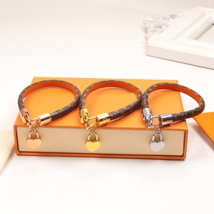 

pingfashion pendant bracelets for man Brown Belt rose gold silver Lock High quality 925s jewelry original box lvs luxury designer Charm womens mens love Bracelet