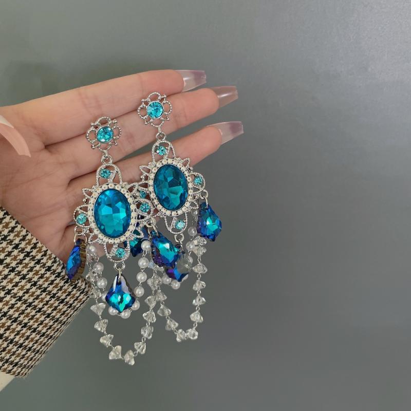 

Dangle & Chandelier Korean Style Luxury Green Crystal Long Earrings For Women Girls Elegant Vintage Party Jewelry GiftsDangle