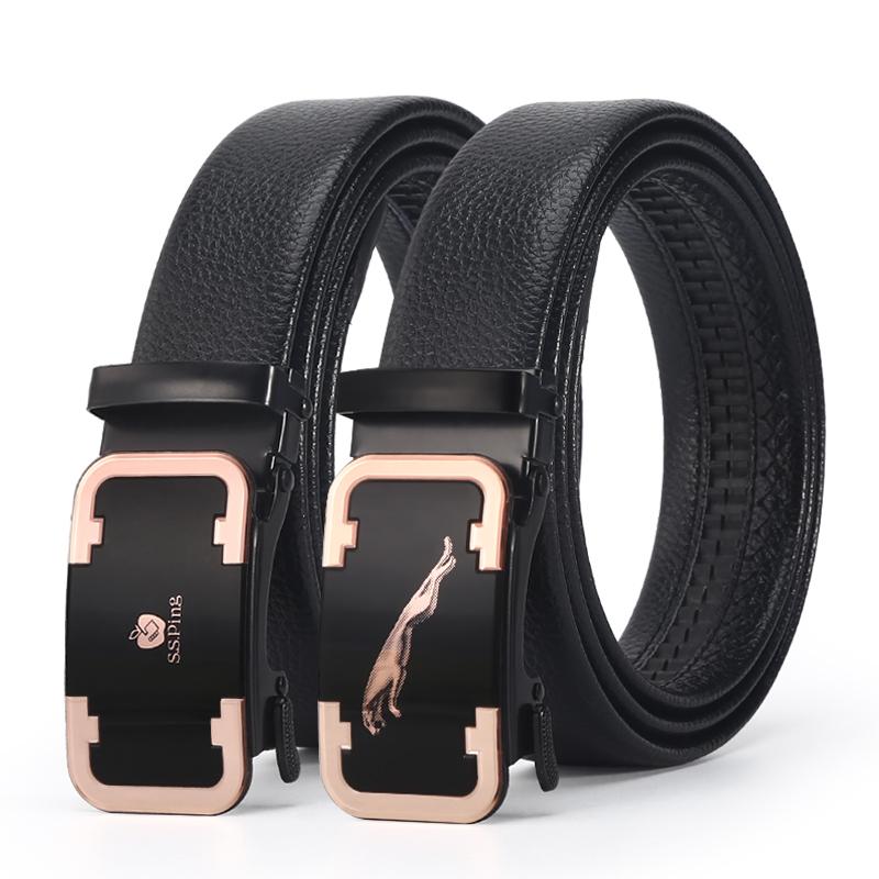 

Belts Belt Men Leather For Strap Male Metal Automatic Buckle 110-150cm, Black