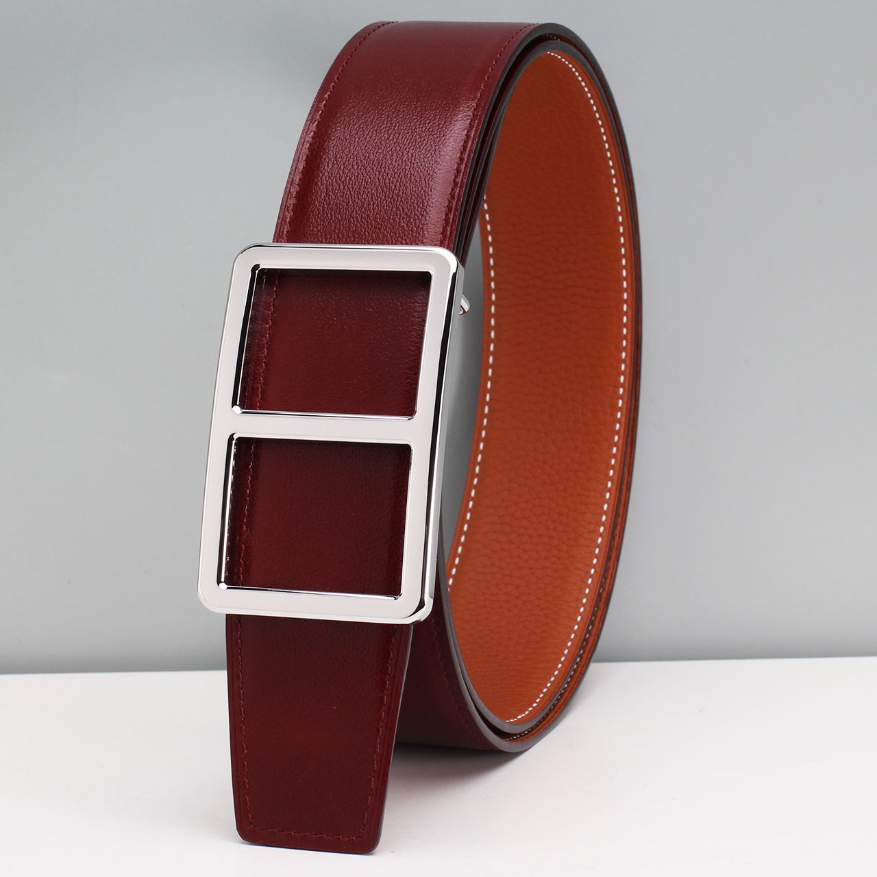 

Luxury belts suitable for mens high quality double-sided red belt wedding men gift leather smooth buckle belt, Customize