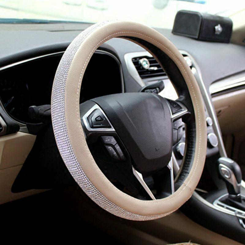 

Steering Wheel Covers Bling Shining Rhinestones Crystal Car Cover PU Leather Auto Diamond Steering-cover Universal 37-38cmSteering