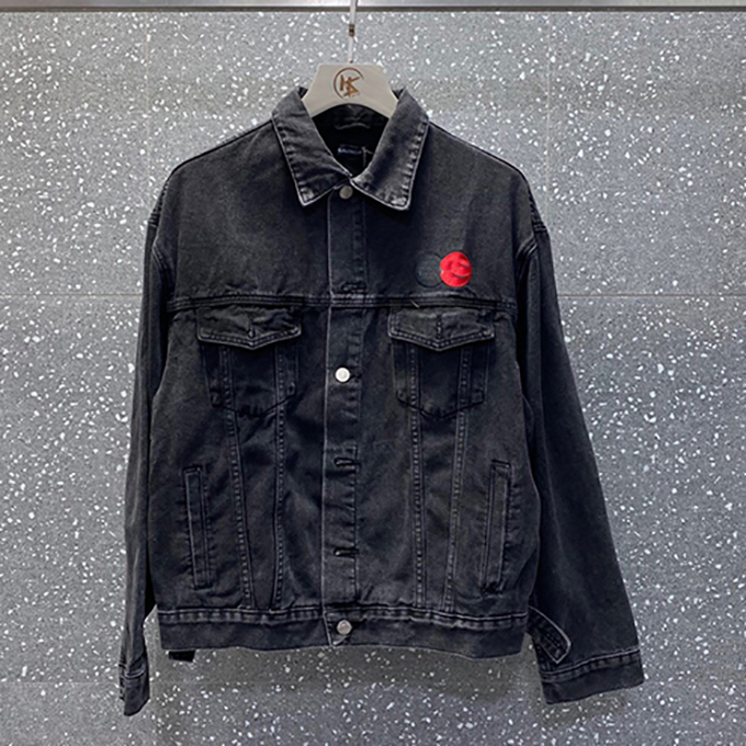 

mens jackets classic paris style denim embroidery jacket thin Coat print letter Casual Stylist womens overcoat Outwear, Gray