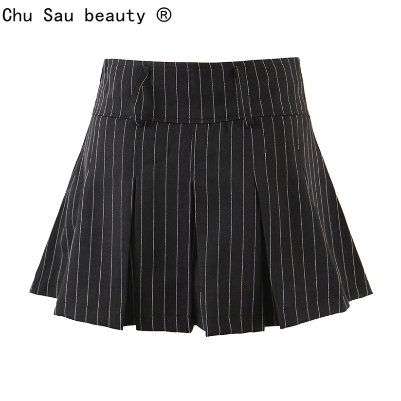 

Vintage college style sexy high waist striped pleated skirt woman slim fit kawaii short mini for girl spring summer 220322, Kk
