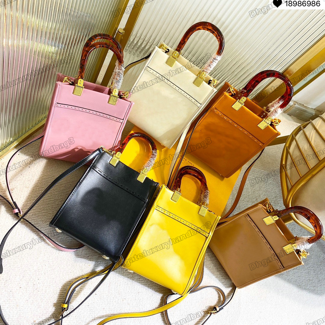 

ROMA Mini Tote Embossed Logo Smooth Leather Tortoiseshell Color Handle with Long Leather Strap Luxurys Womens Handbag Cross Body