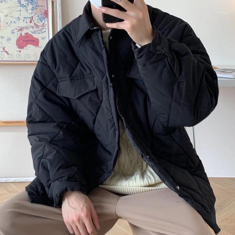 

Men's Down & Parkas Autumn Winter Thick Jacket Men Warm Fashion Casual Lapel Korean Loose Short Coat Mens Pocket Tooling Jackets -2XL Kare2, Black