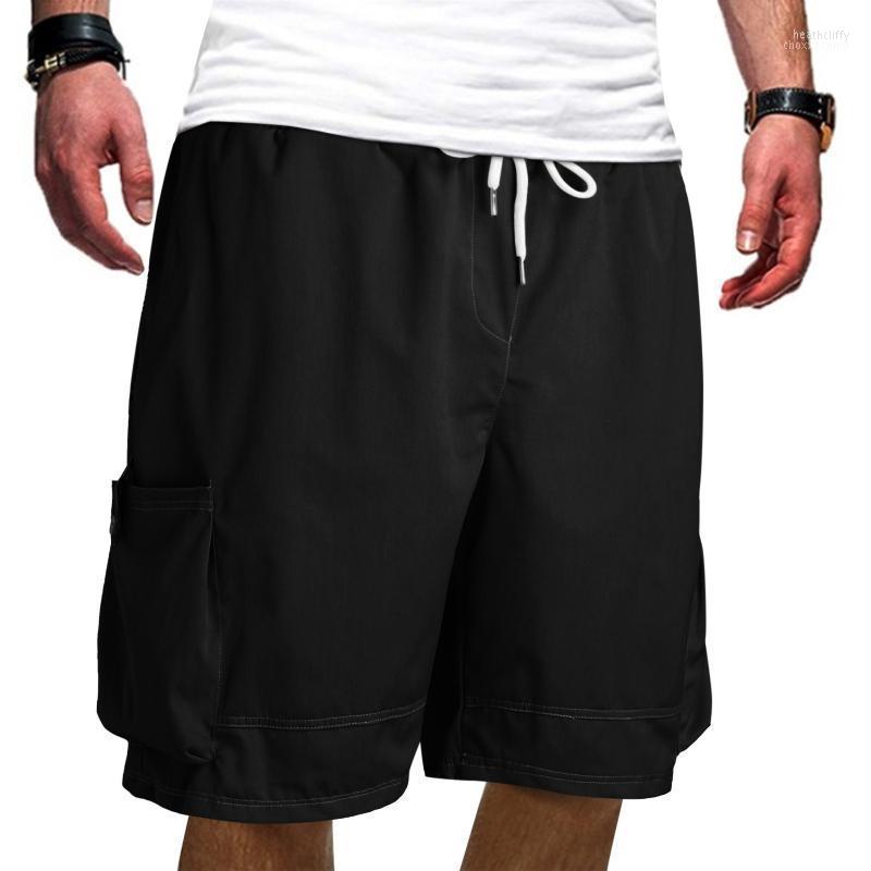 

Men' Pants Work Cargo Mens Solid Color Button Casual All Match Shorts Fashionable Woven With PocketsMen' Heat22, Black