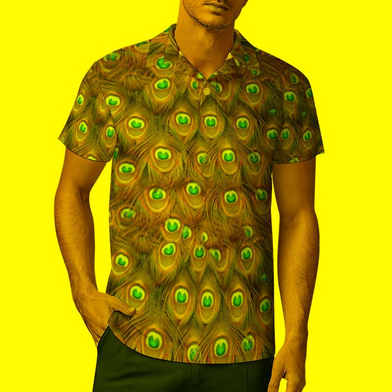

Men's Polos Fancy Peacock Feathers Shirts Cute Animal Print Casual Shirt Summer Stylish T-Shirts Man Turn-Down Collar Oversized TopMen's Men, Style-5