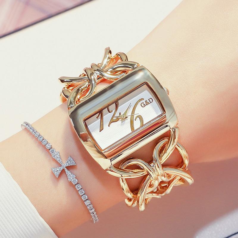 

Wristwatches G&D Women's Watches Gold Bracelet Watch Ladies Casual Rectangle Women Quartz Wristwatch Clock Relogio FemininoWristwatc, Silver