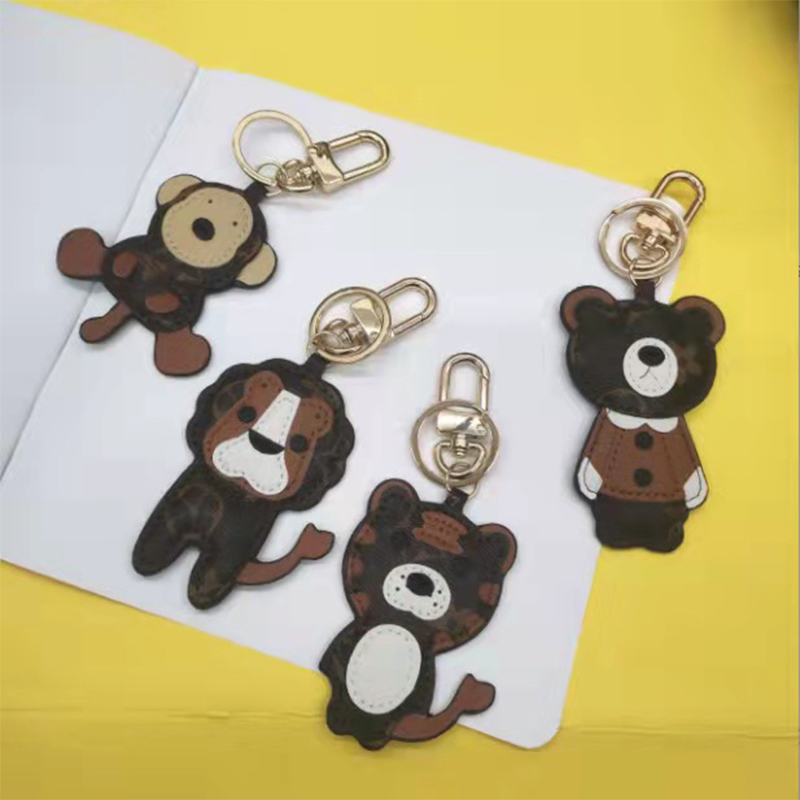 

vintage pattern Leather Keychain Cartoon monkey lion tiger Key Rings Fashion Mobile Phone Bag Pendant Accessories