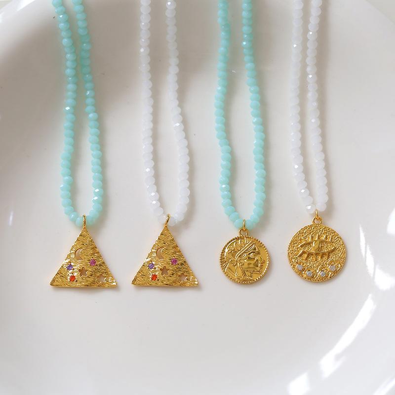 

Pendant Necklaces Round Eye Necklace Female Ins Style Fashion Star And Moon Triangle Devil Natural Pearl NecklacePendant