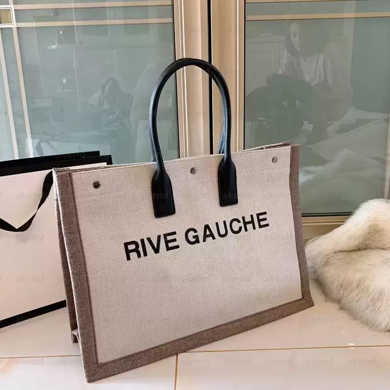 

Designer Rive Gauche Tote Linen High Quality Women Totes Bags Shopping Fashion Handbags Large Beach Bag Luxuries Luxurious Ysls Handbag Leather Travel Purse